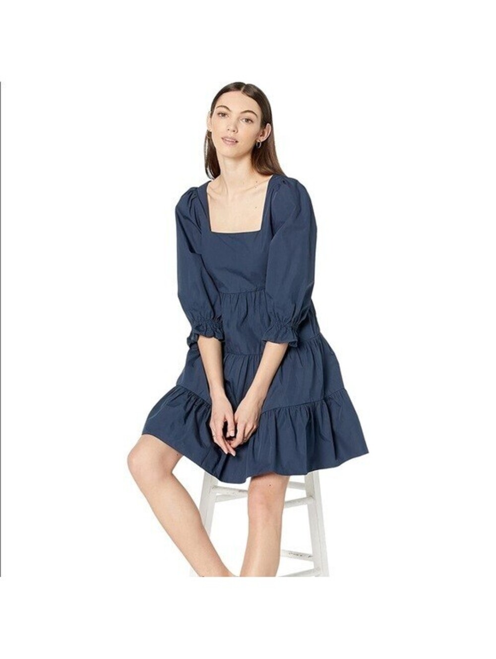 NWT Madewell Poplin Lizzie Babydoll Tiered Dress Twilight Navy Blue Size 8 #659 - Picture 2 of 10